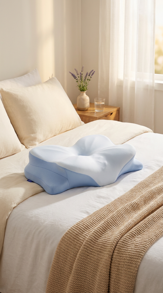 Derila memory foam pillow on a bed in morning light
