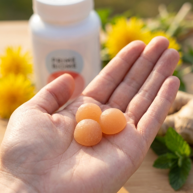 PrimeBiome gummies in an open palm